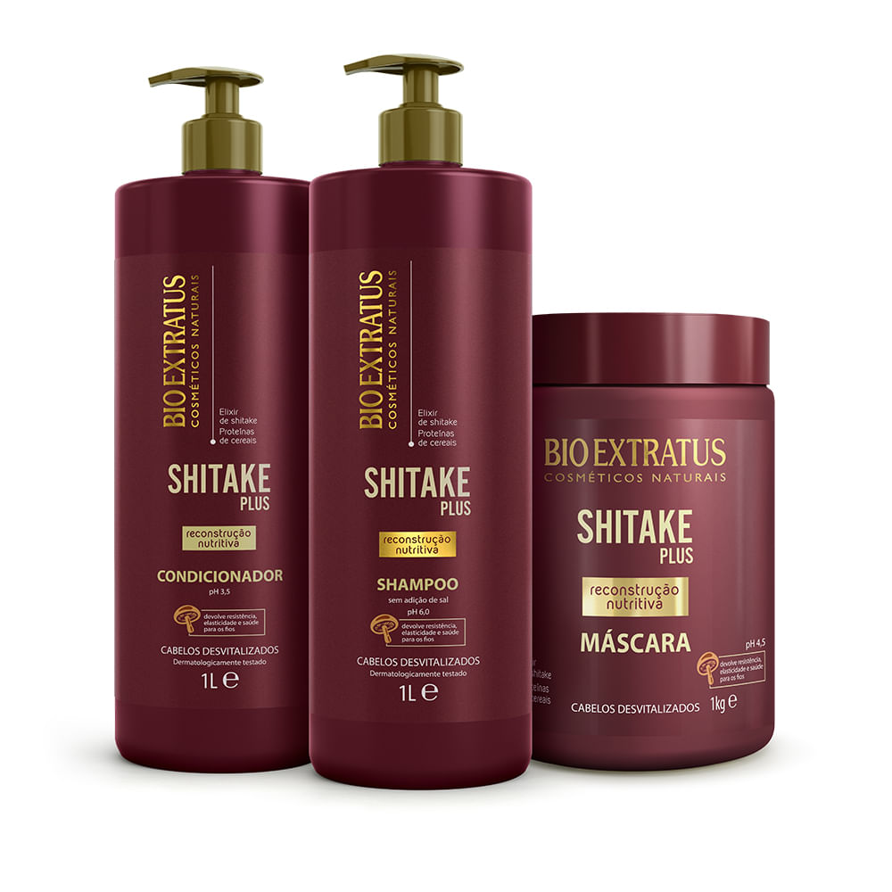Shitake Plus Hair Revitalizing Nourishing Reconstruction Kit 4 Itens - Bio  Extratus