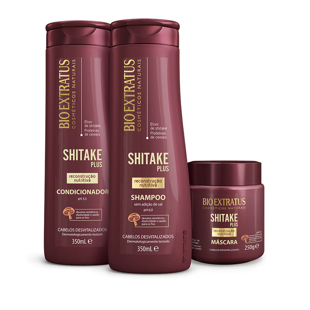 Shitake Plus Hair Revitalizing Nourishing Reconstruction Kit 4 Itens - Bio  Extratus
