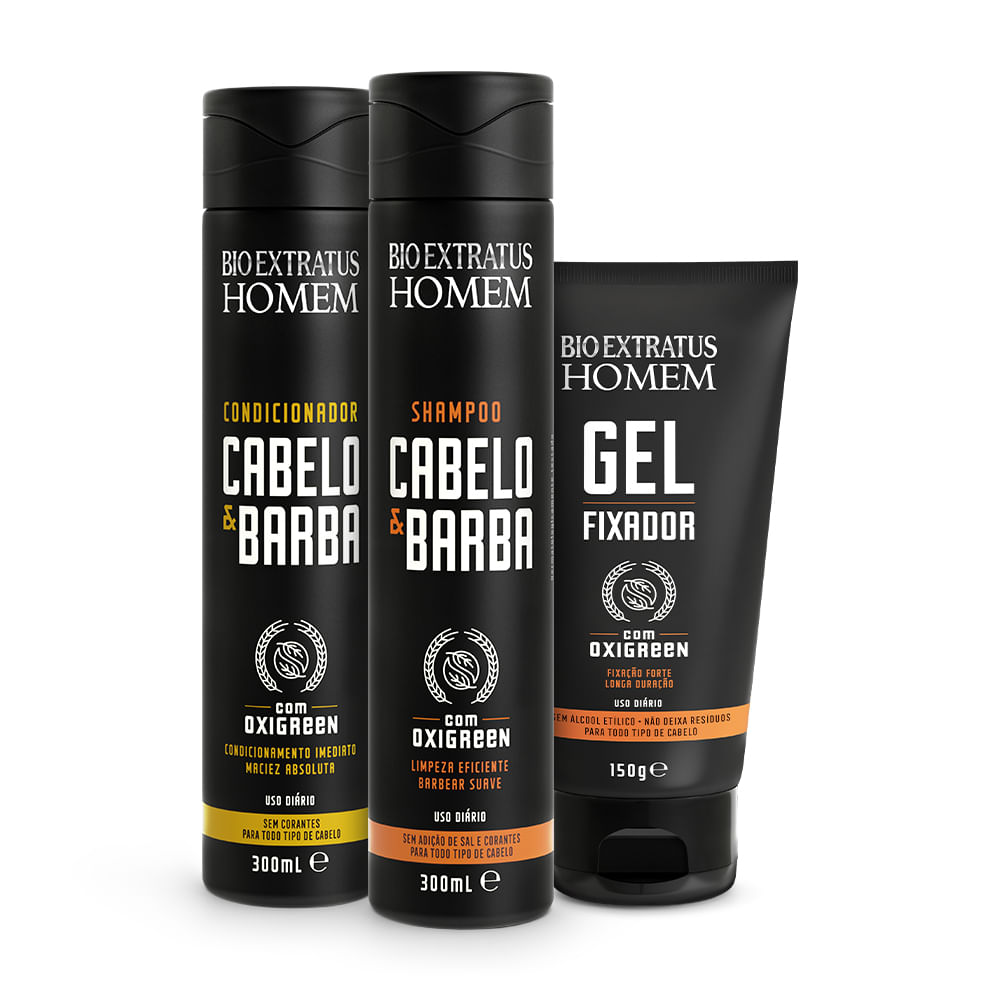 Kit Cabelo e Barba Shampoo, Condicionador e Gel Bio Extratus