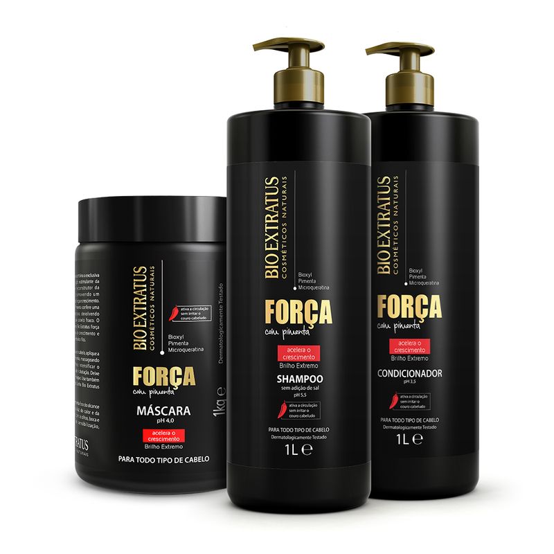 Kit Força (1L/Kg) Shampoo, Condicionador e Máscara - Bio Extratus